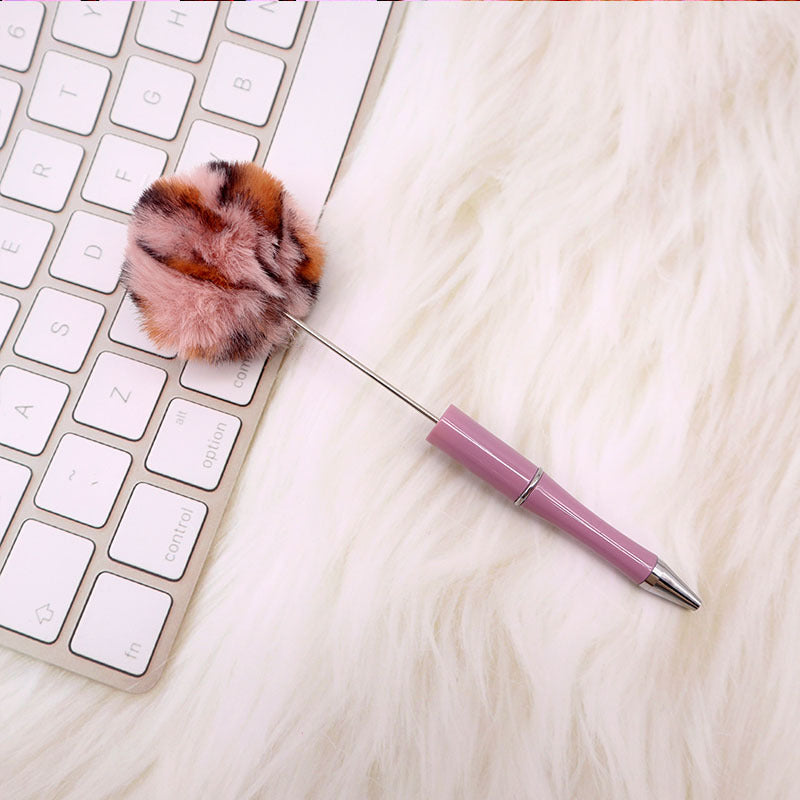 Wholesale Beadable Pens Pom Pom Beadable Pen Leopard Print Plush Multicolor DIY Fluffy Pens